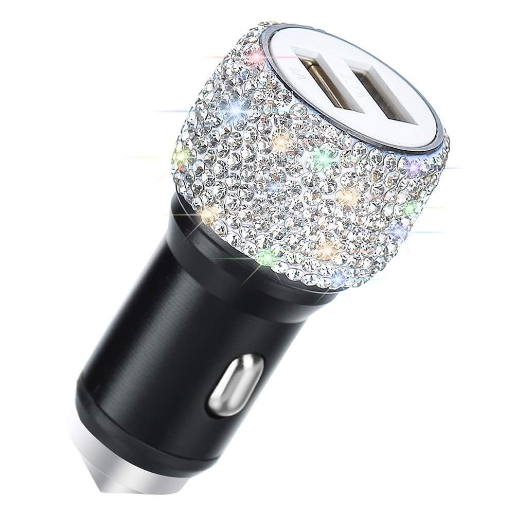 SAVORI Dual USB Car Charger, Car Adapter Bling Bling Rhinestones Crystal for Fast Charging Car Decors for iPhone Xs Max XR X 8 7 Plus, iPad Pro/Air 2/Mini, Samsung