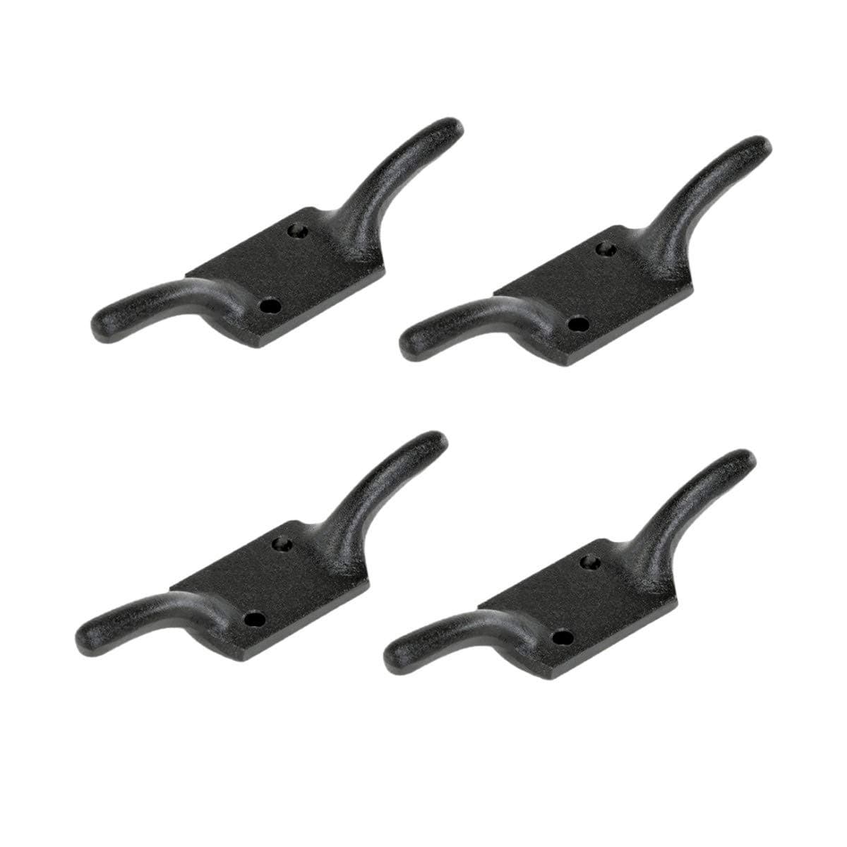 Renovators Supply Manufacturing Cleat Hooks 4 in. Black Wrought Iron Cord Rope Holder for Window Blinds Or Flagpoles with Screws Pack of 4