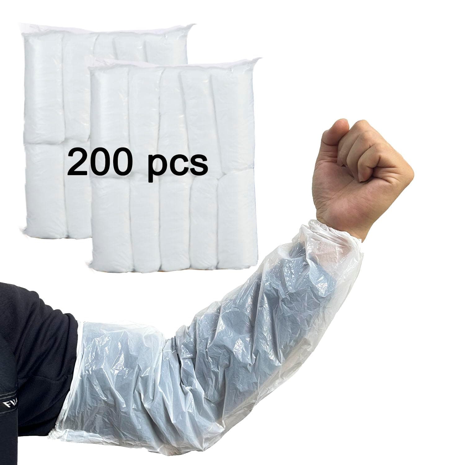 Disposable Oversleeves Covers, 200PCS Plastic Arm Sleeves Covers for Painting Repairing Cleaning Tattooing - White