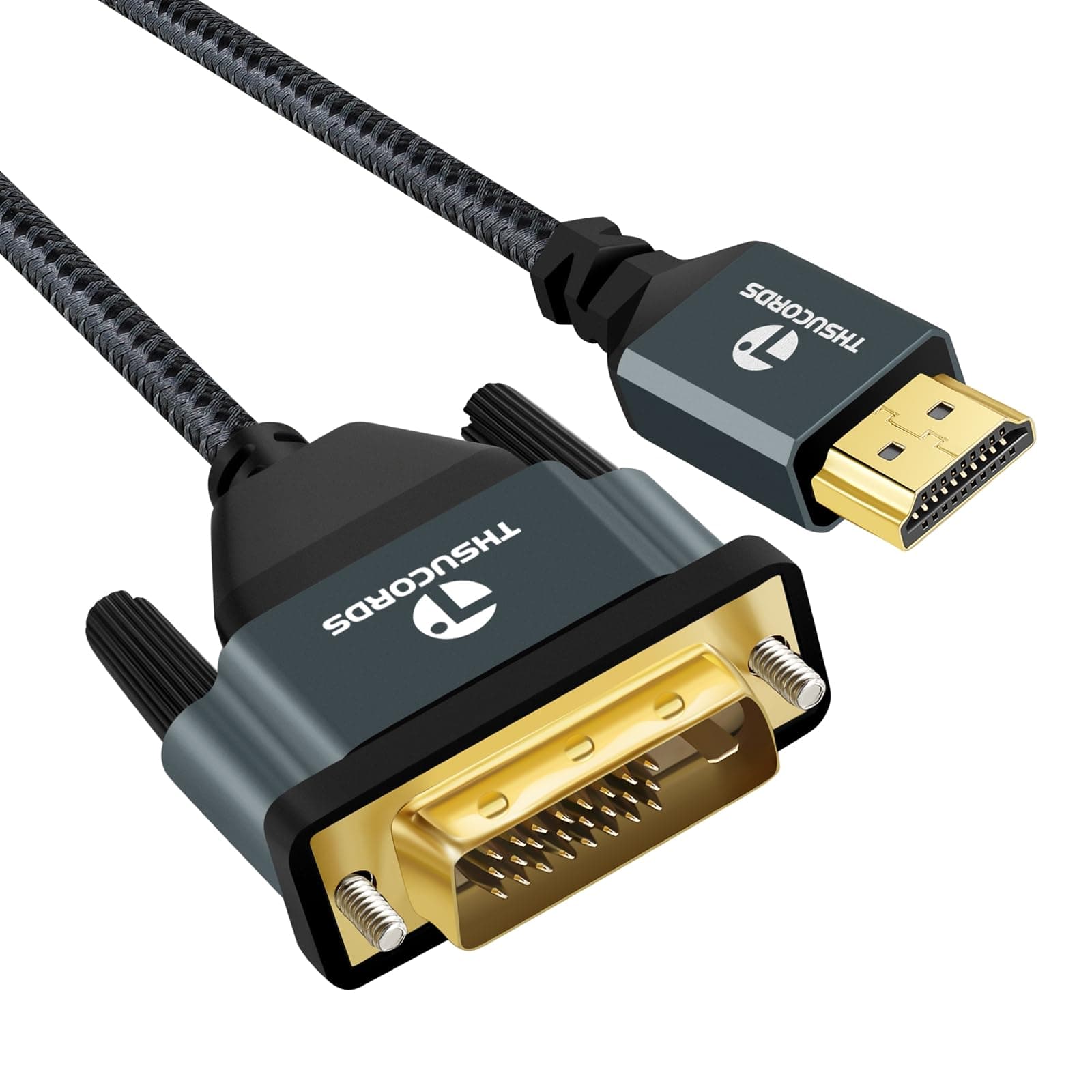 4K HDMI to DVI Cable 3.3FT, Gold-Plated & Braided DVI to HDMI Adapter Cable Bi-Directional for Projector, Laptop, TV, PC, DVD Player