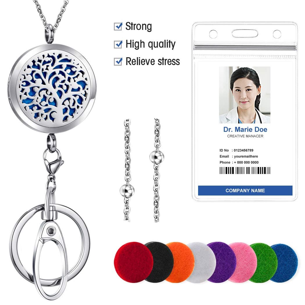 Fashion Badge Lanyard Necklace for Women Super Strong Stainless Steel Beaded Chain Lanyard with ID Badge Holder and Keys Breakaway Essential Oil Diffuser Lanyard for Nurse Teachers
