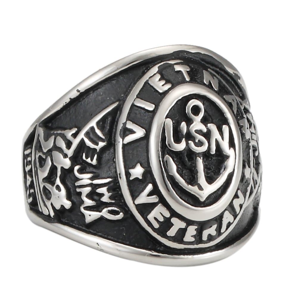 War Veteran Jewelry Military Rings for Army, Navy, USN Anchor Gold Ring for Men Jewelry Gift