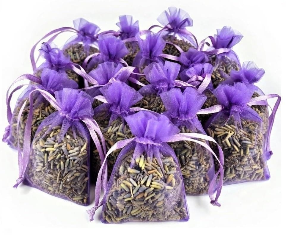 12 Sachets of Premium Dried English Lavender in Delicate Lilac Organza Bags - Natural Home Fragrance, Sleep Aid, Gifts & Moth Repellent