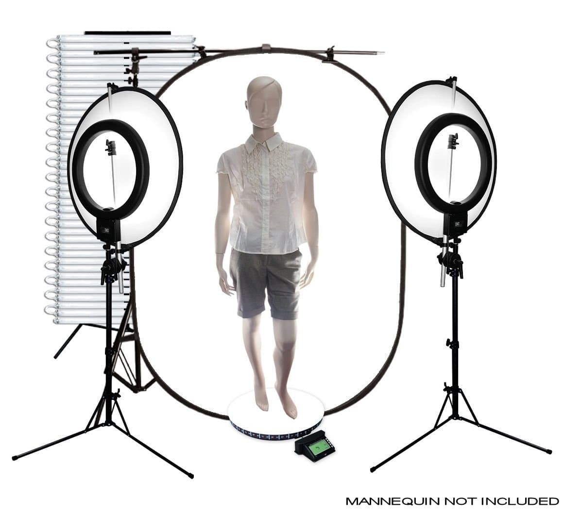 MS-R2BT Clothing/Mannequin 360° Photographic Studio Lighting system with professional back lighting assembly and Heavy duty motorised turntable