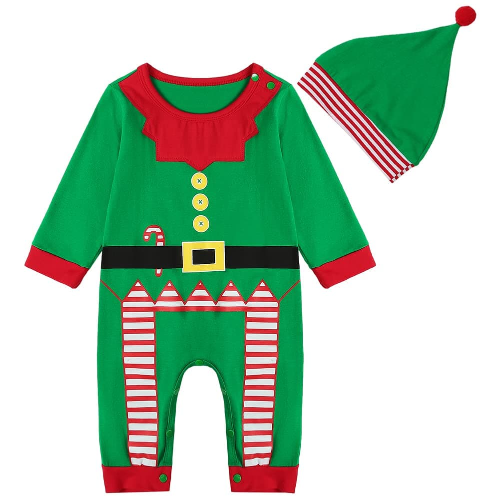 ESHOO Infant Baby Boys Girls Christmas Clothes Baby Long Sleeve Romper with Hat 3 Pcs Xmas Outfits Set