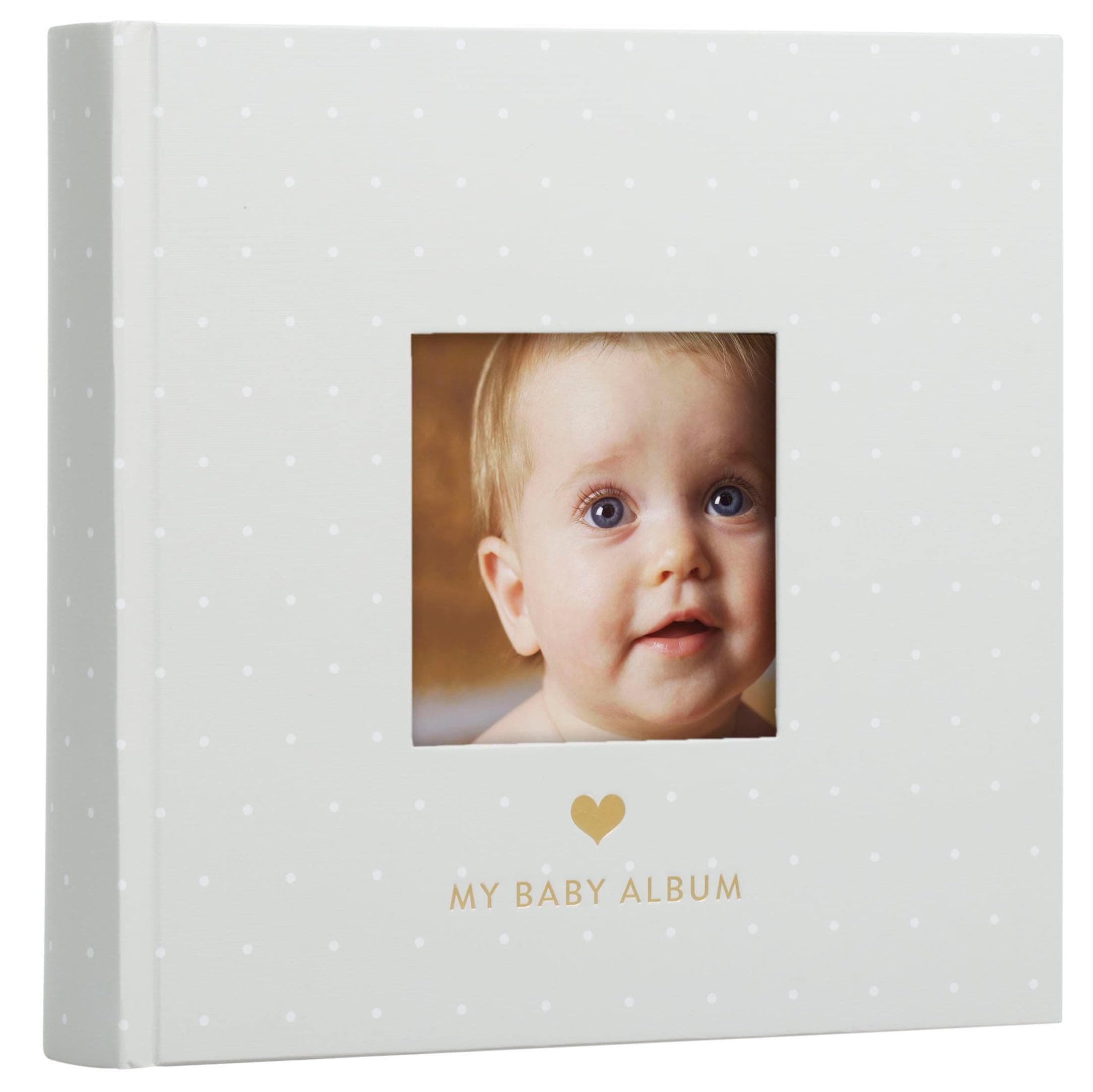 Baby Photo Album, Keepsake Baby Memory Book with Photo Pockets, Gray and White Polka Dot Cover
