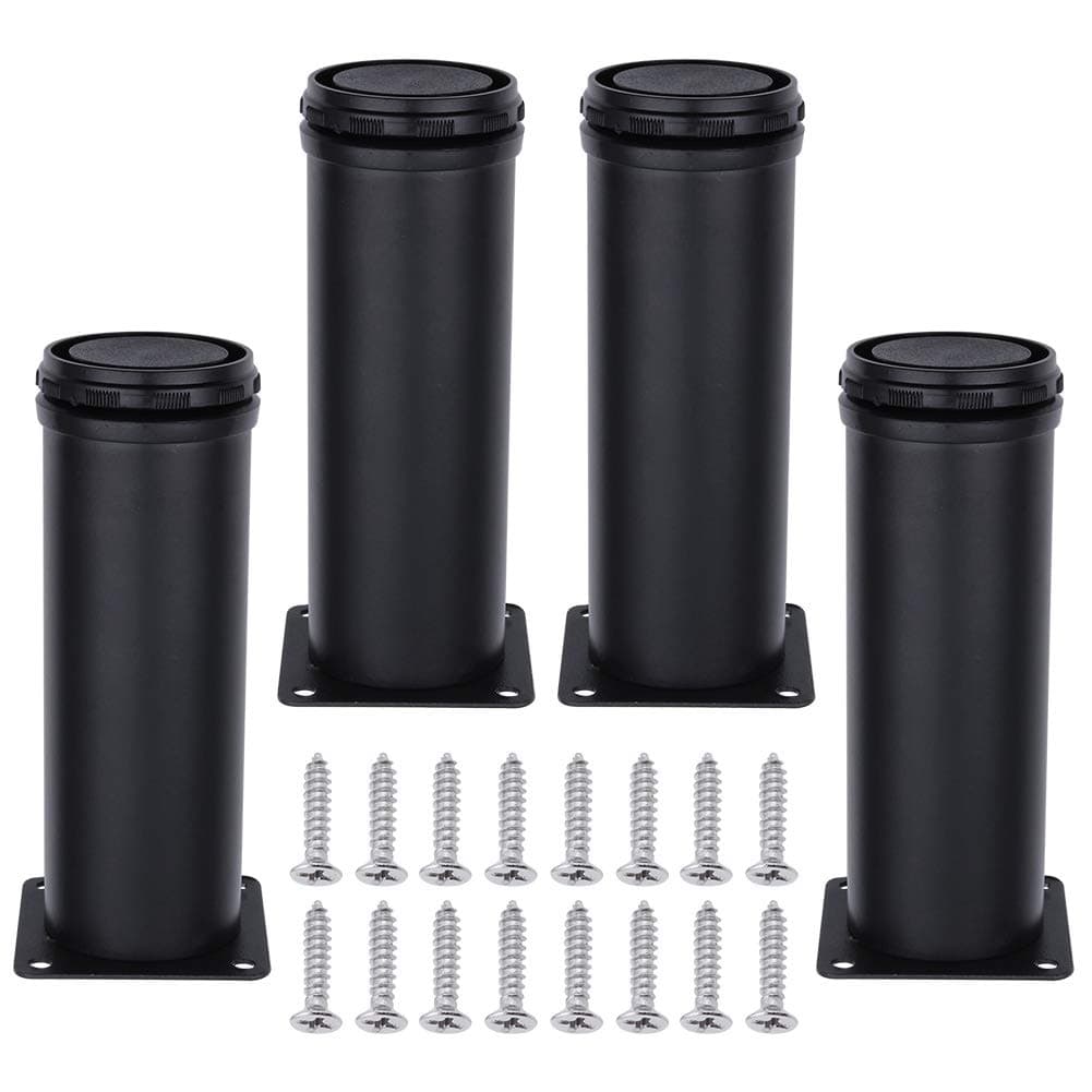 AOWISH Stainless Steel Furniture Legs - Adjustable Kitchen Cabinet Legs - Black Metal Round Support Foot - Heavy Duty - for Stand, Shelves, Sofa, Desk, Bed, Table, etc (Set of 4) (6 inch/150mm-Black)