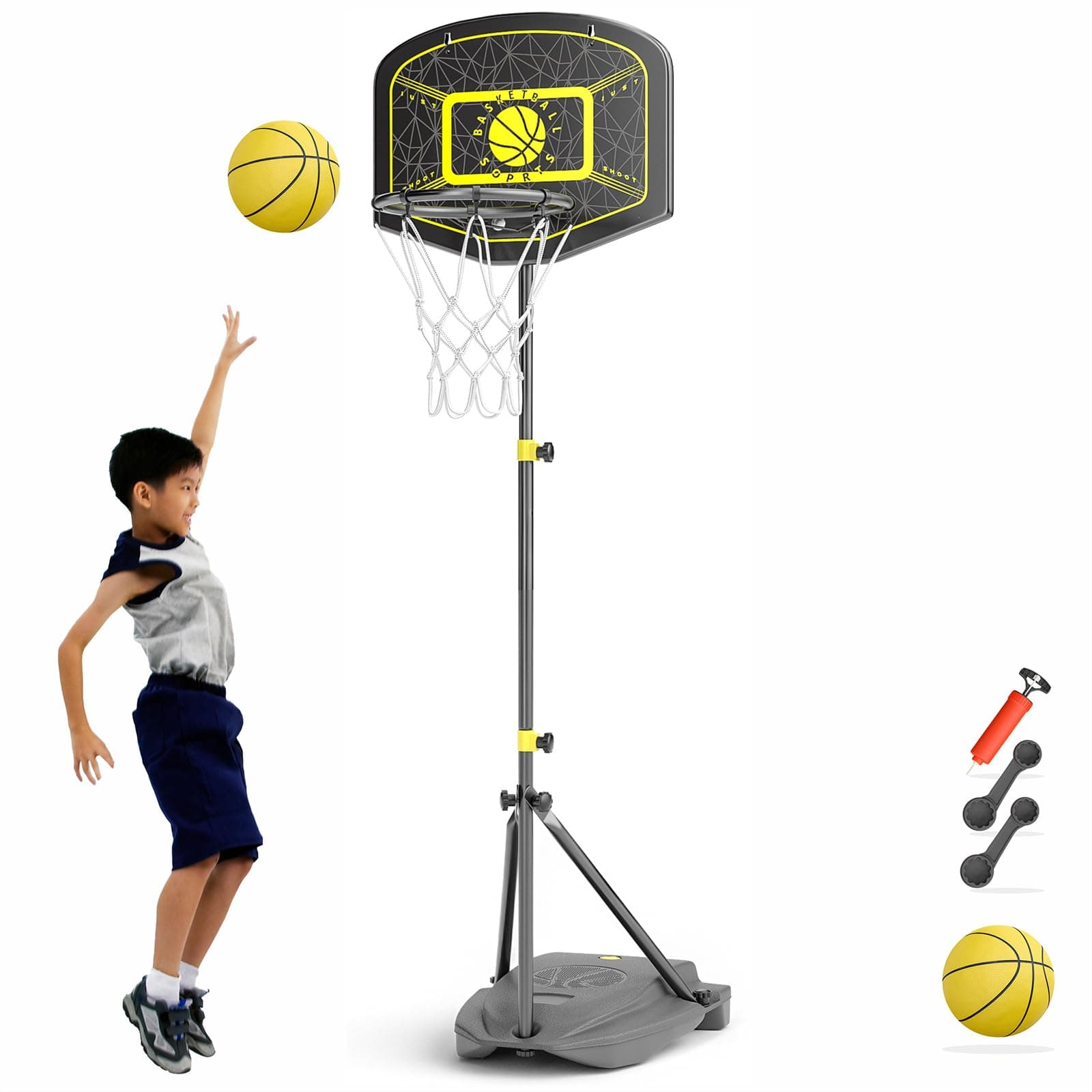 Kids Basketball Hoop Indoor Outdoor Portable Adjustable Height 3.6ft-6.2ft Toddler Basketball Hoop for Kids Boys Girls Age 3 4 5 6 7 8 Little Kids Basketball Goal Backyard Sports Toy Game Gifts