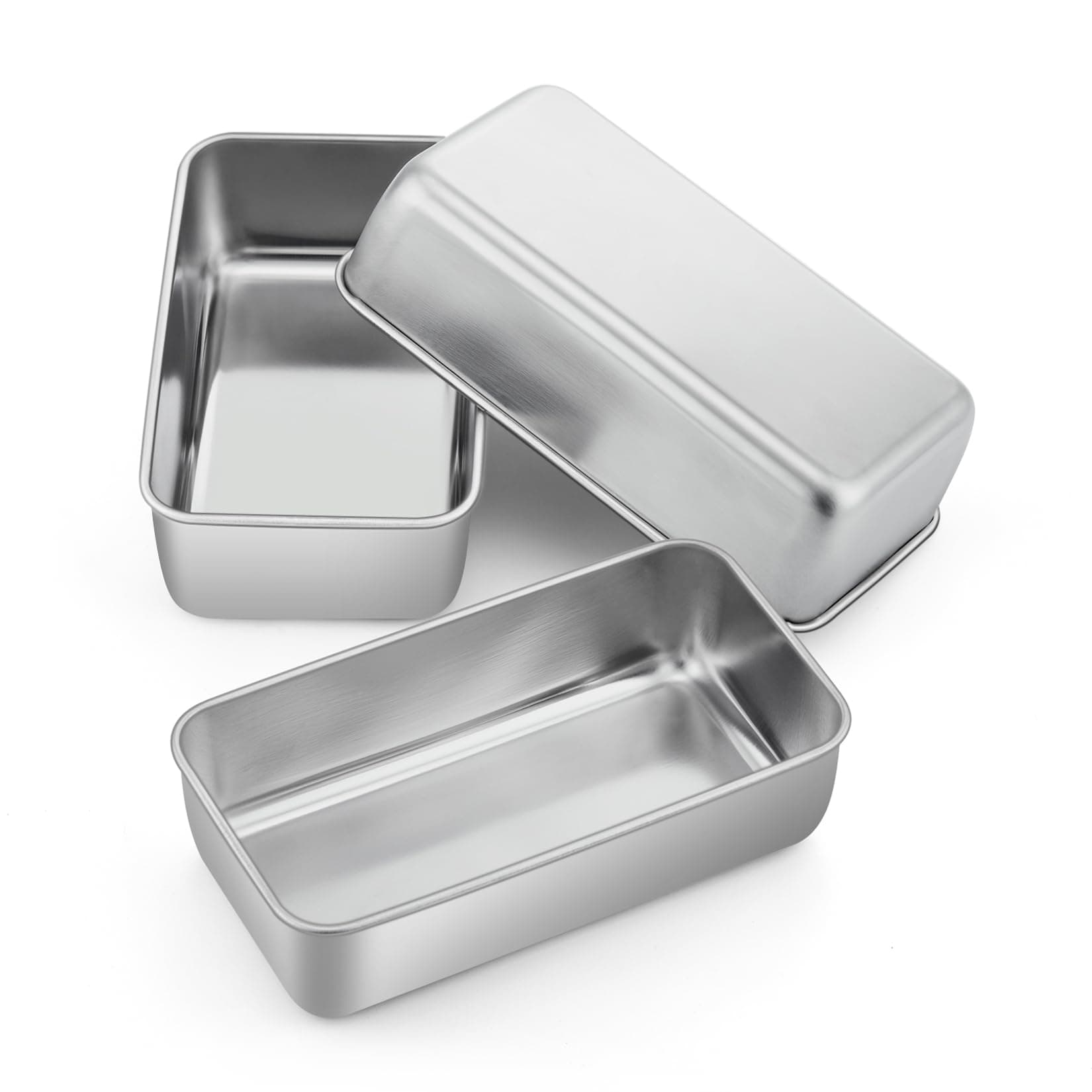 P&P CHEF Loaf Pan Set, 9 x 5 Inch Bread Pans, Stainless Steel Loaf Toast Baking Pans For Bread Meatloaf Lasagna Cake, Healthy & Non Toxic, Oven Safe& Easy Clean, (Silver, 3Pcs)
