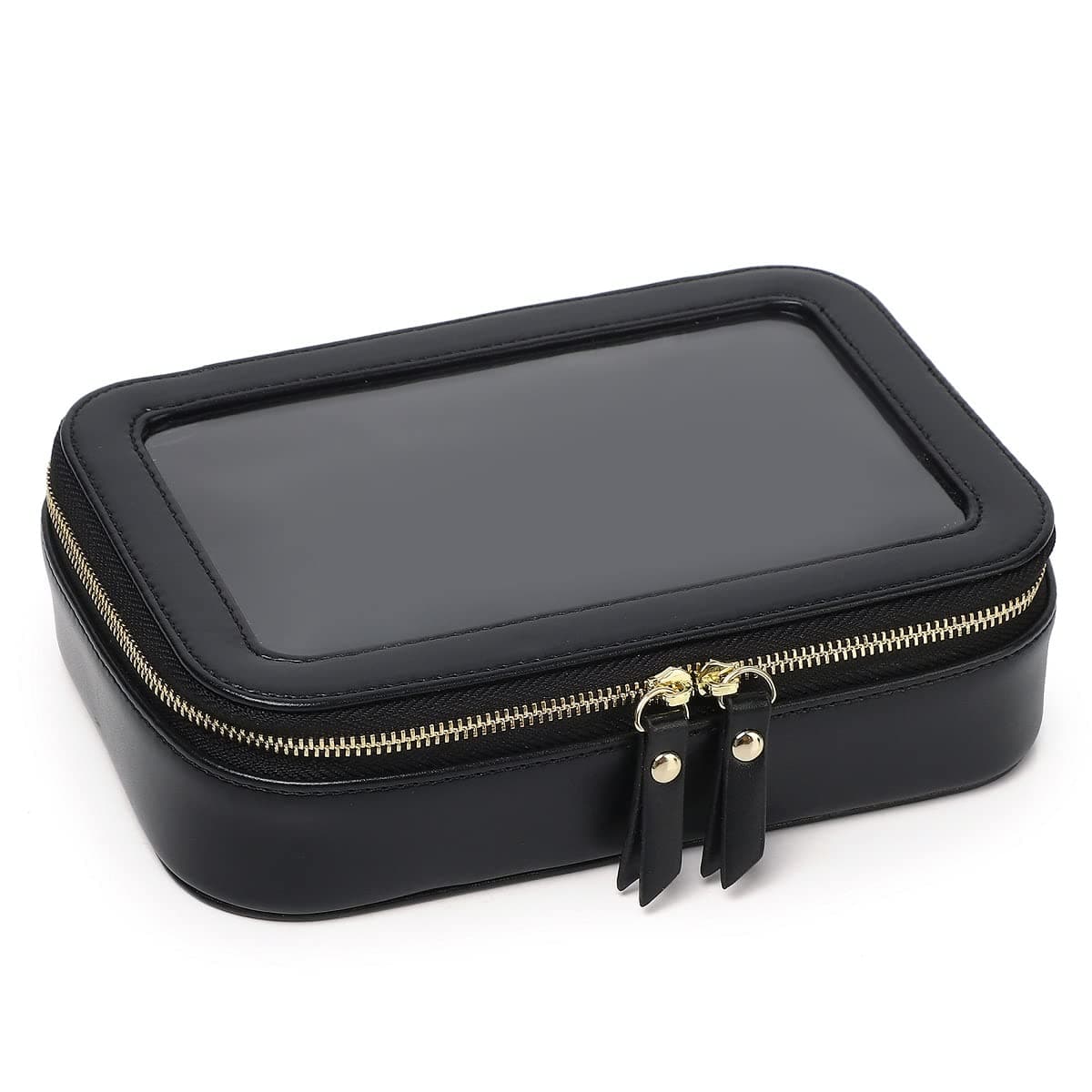 DuolanClear Makeup Bag for Women Transparent Cosmetic Bag Case Clear Accessories Bag Portable Makeup Bag for Car (A/Black, M)