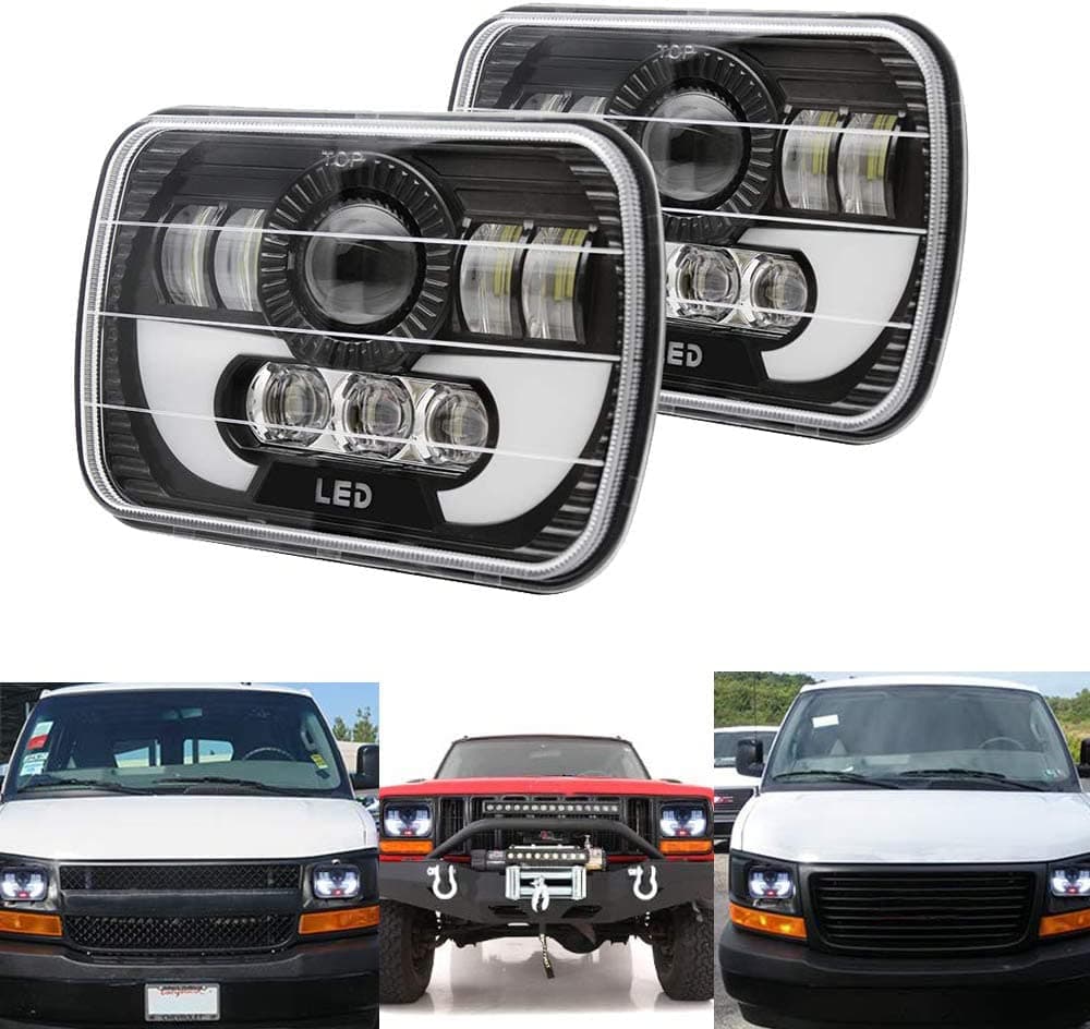 120W Rectangle 7x6 5x7 Inch Headlights 6052 6054 H5054 H6054 Headlight DRL Hi/Low Sealed Beam H4 Plug Compatible With GMC Ford Chevy Chevrolet Cargo Van Express Nissan