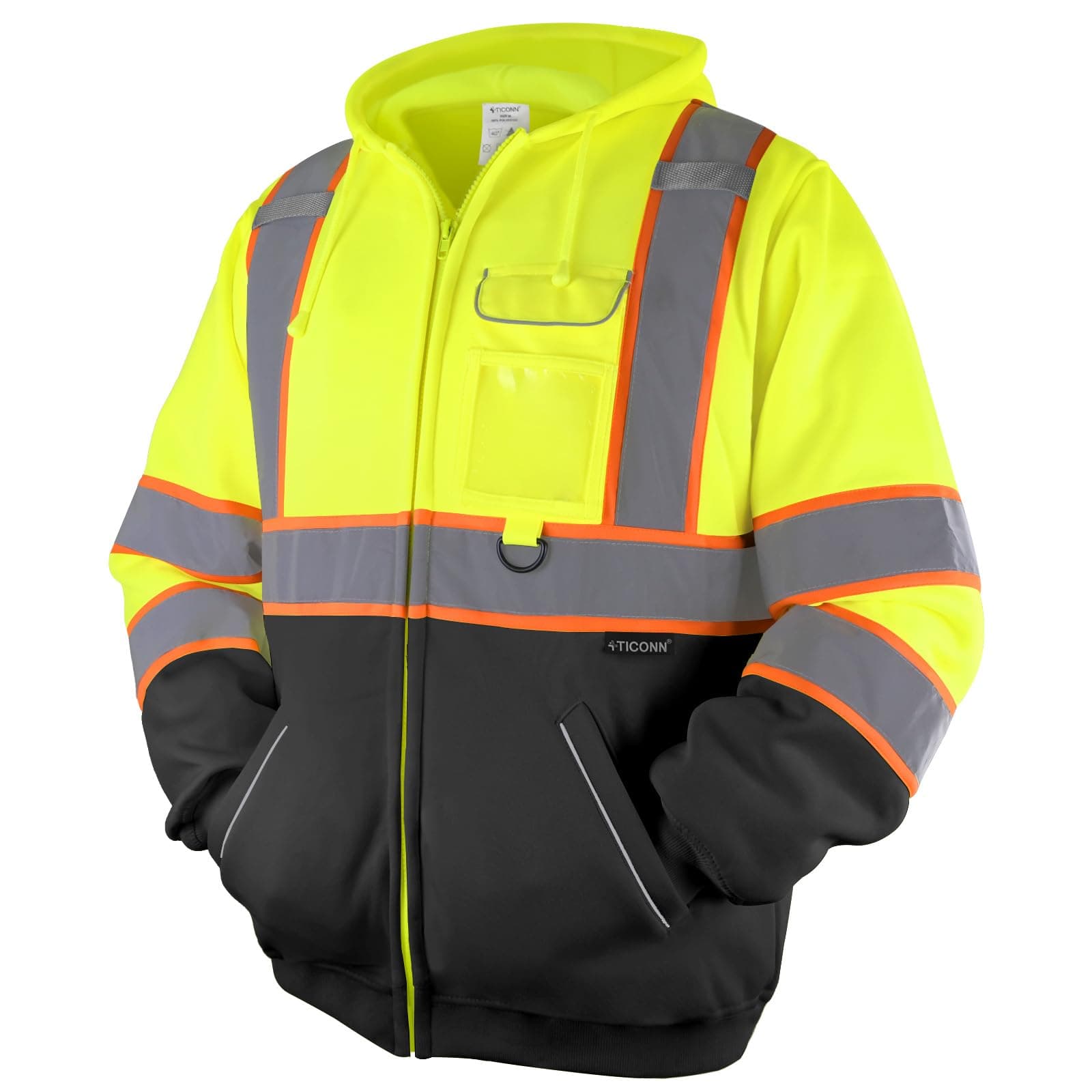 TICONN Safety Hoodie Jacket, High Vis Reflective Safety Fleece Hoodie, PPE Gear for Cold Weather Meet ANSI III