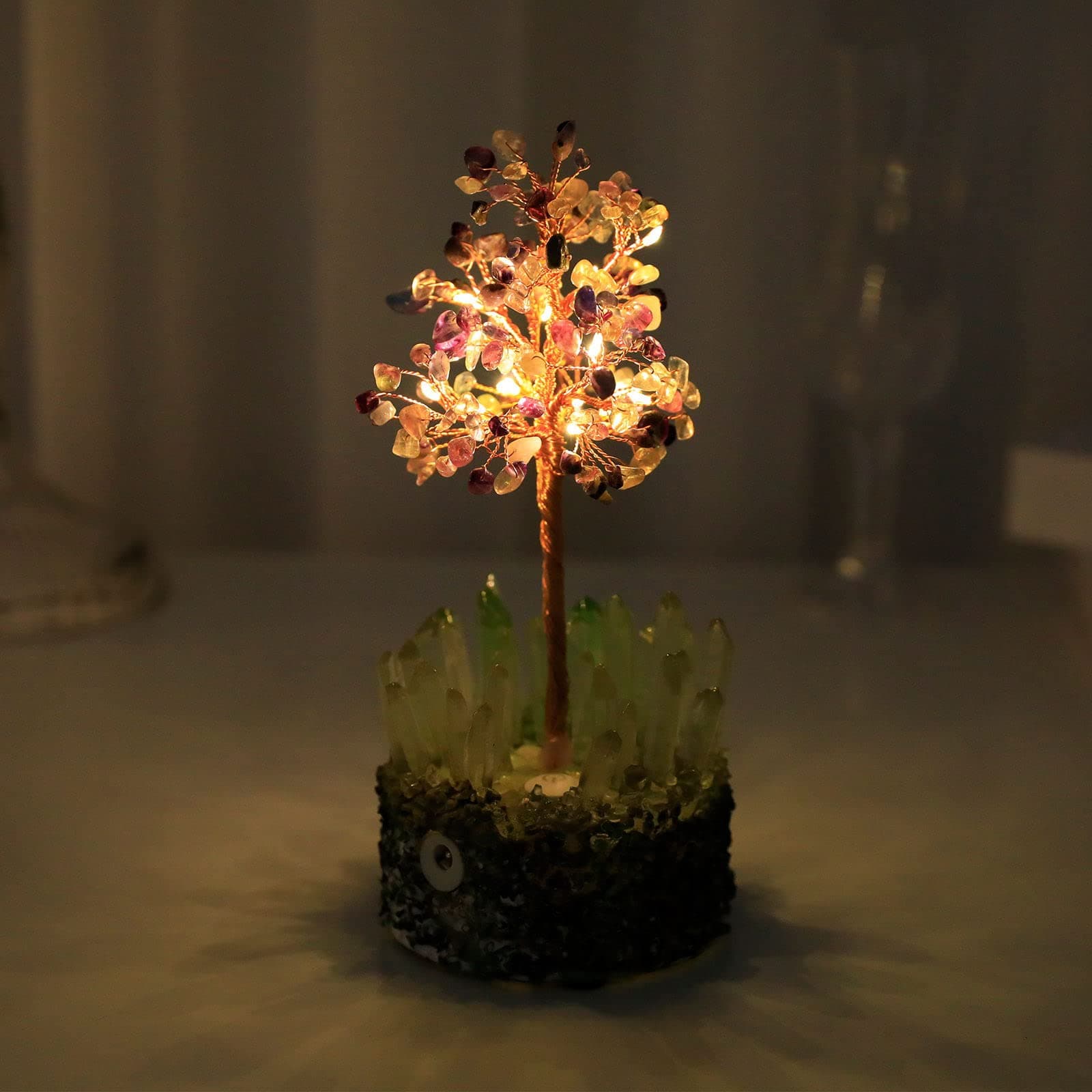 HStar Wish Crystal Bonsai Tree - Chakra Tree - Room Decor - Bonsai Tree - Women's Office Desk Decor - Crystal Tree of Life - Housewarming Gift - Money Tree Healing Crystal Stone Wrapped Resin Base