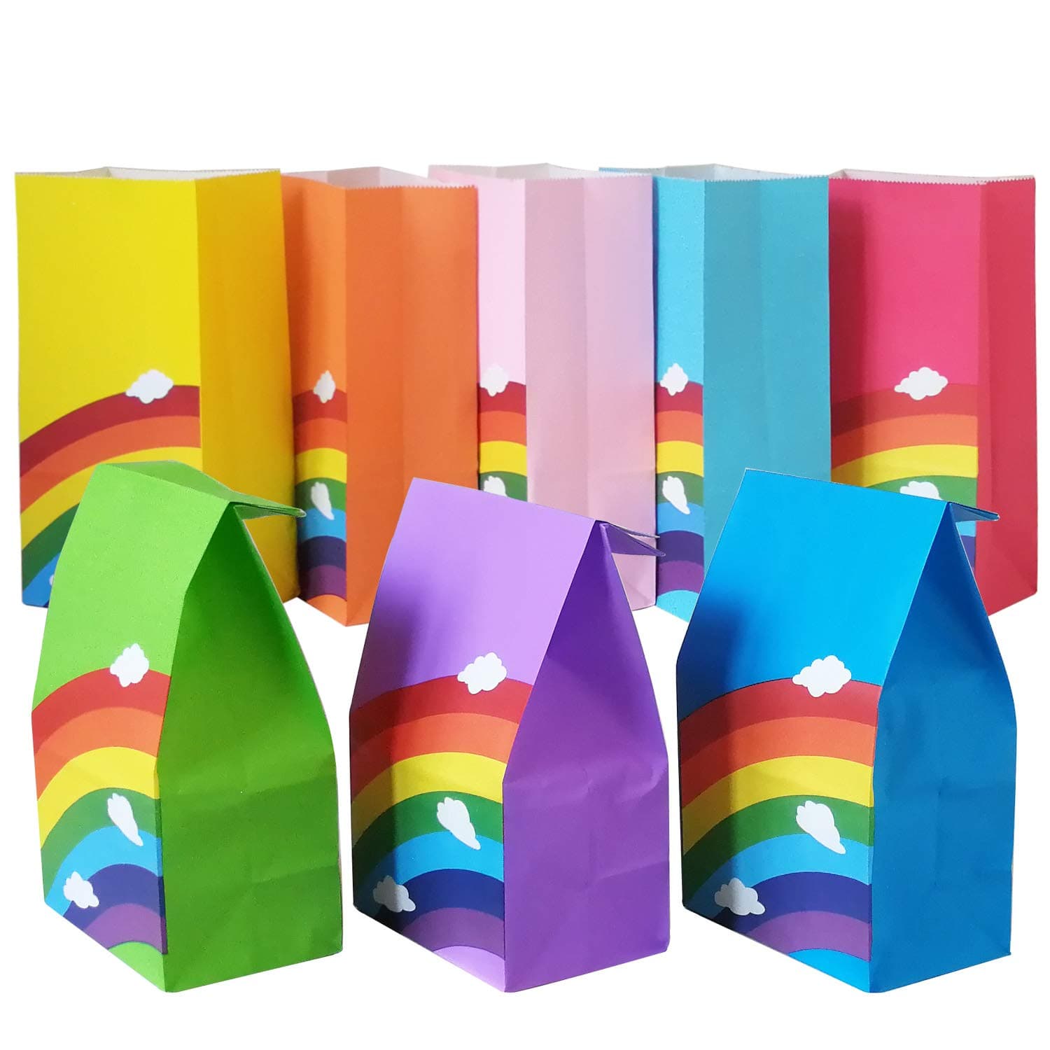 Future life 24 pcs Rainbow Party Favor Paper Bags, 5.2 * 3.2 * 9.6 Inch, Food Safe Kraft Paper and Ink, Natural (Biodegradable), Vivid Colored, Party Favor,Give Away Bags.