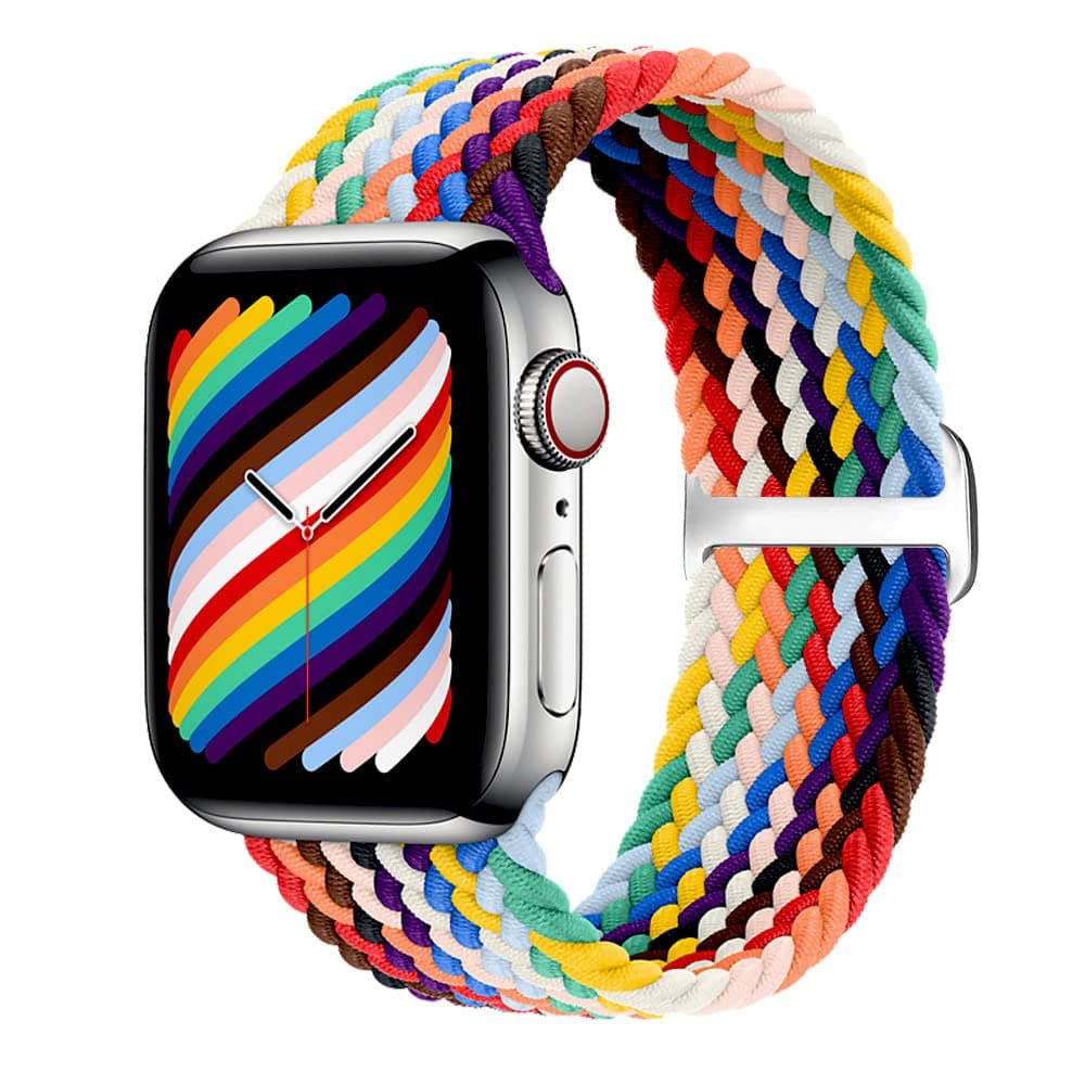 Braided Solo Loop Band Compatible for Apple Watch 45mm 41mm 44mm 42mm 38mm 40mm Elastic Woven Replacement Strap for iWatch Series 7 6 SE 5 4 3 2 1 Pride Edition 38/40/41mm-SS