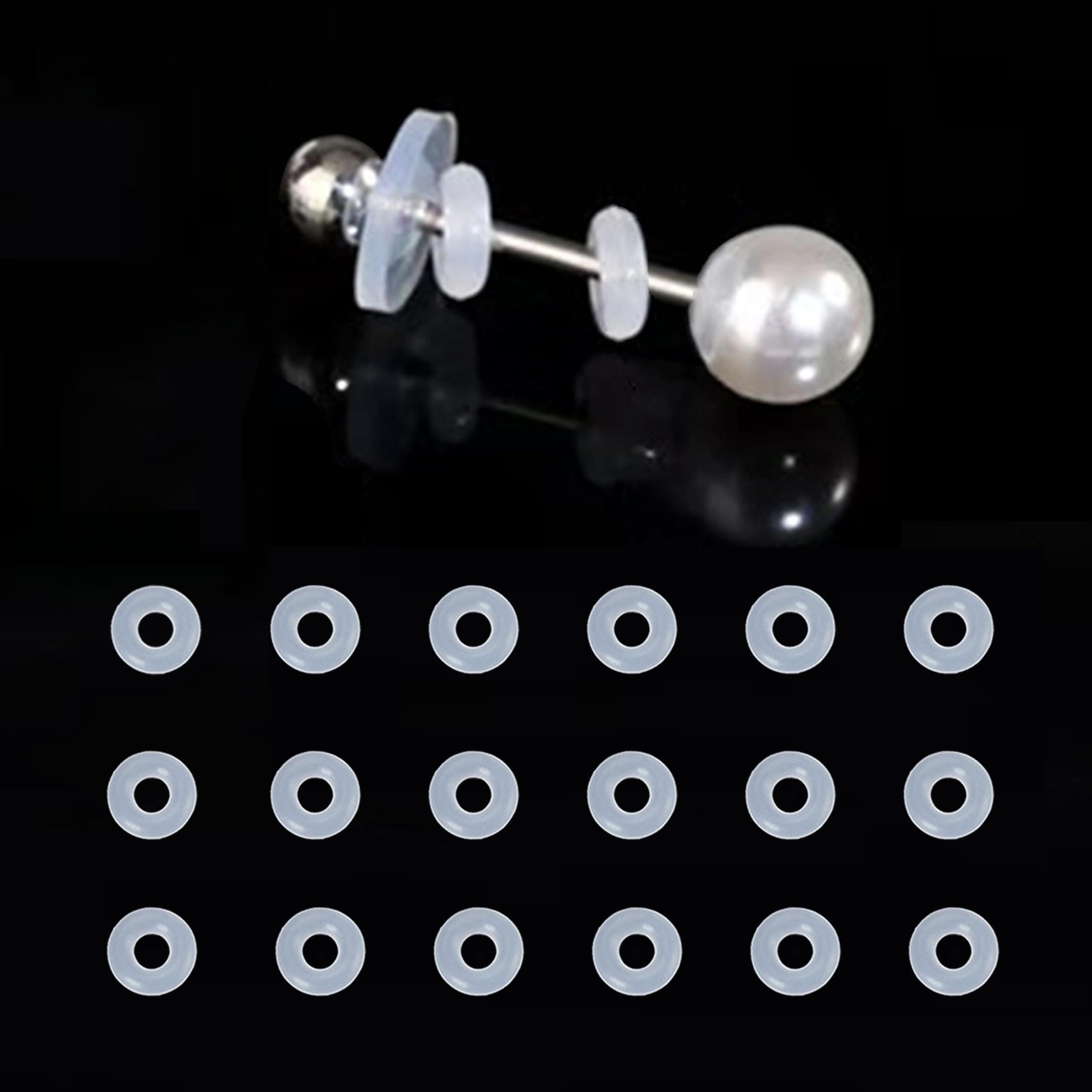 0.16 Inch Silicone Earring Backs Stopper Rings for Piercings, Clear Discs Rings Stabilizer Pads, Non Pull Piercing Discs Rings, 4mm Earlobe Support Patches (50 pcs), ML-DIS-RING-2024