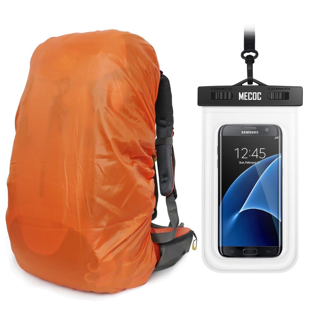 Orange Sport Ultralight Backpack Rain Cover with Pu Stored Bag and Cellphone Waterproof Case for Camping, Hiking, Cycling for iPhone 6S/6 etc.