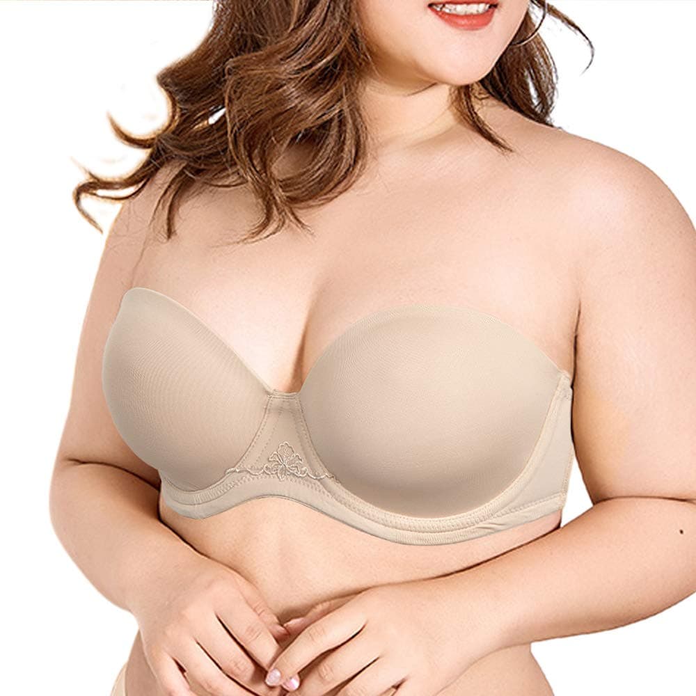 Vogue's Secret Women's Strapless Full Figure Plus Size Bra Underwire Multiway Bras with Clear Straps Beige, 44D