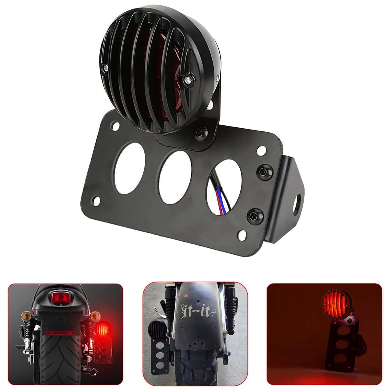 12V Led Red Motorcycle Side Mount Tail Light with Black License Plate Bracket, Brake Light, Stop Running Light, Indicator Light for Locomotive Bobber Chopper Suzuki Yamaha (1 Pack)