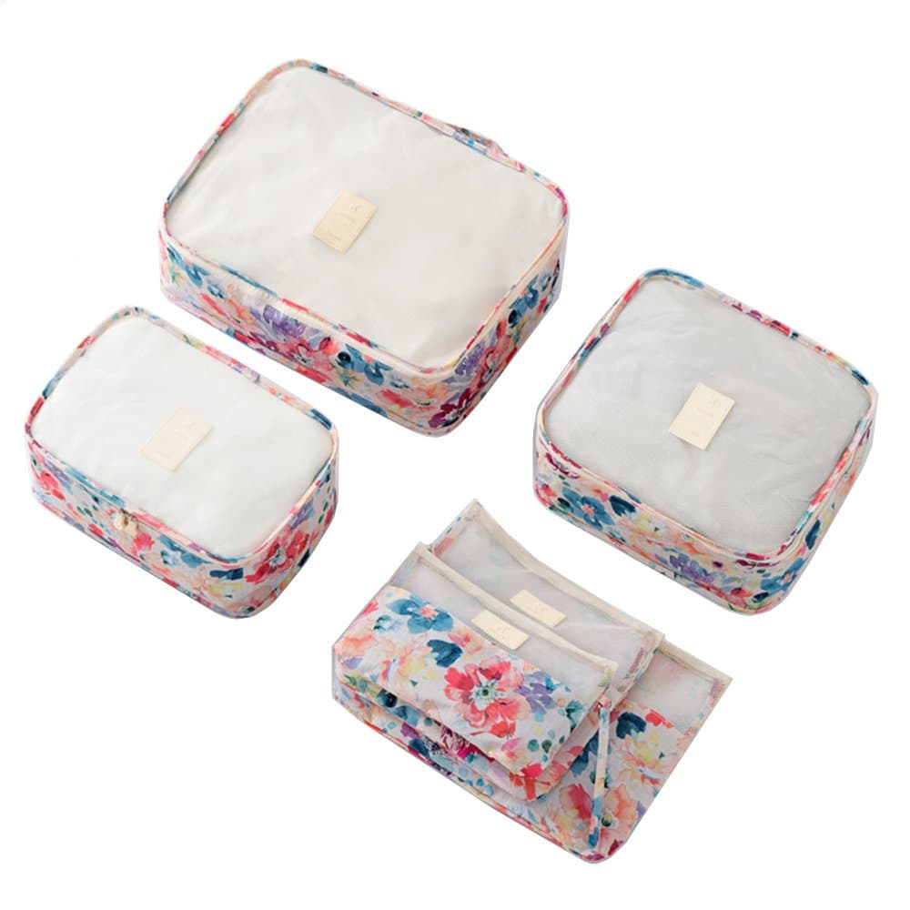 Travel Pouches 6 set Packing cubes Travel Luggage Organizer Bag 3 Cubes 3 Pouches (Pink)