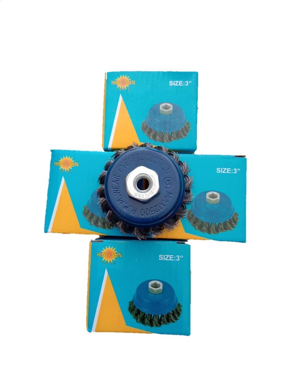Hindson Steel Wires Twisted Cup Brush for Removing Rust, Paint and Polishing (Blue) -Combo of 4 Pieces