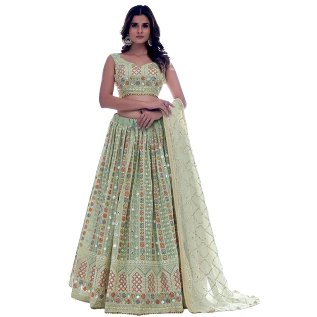 DERWAFABWOMEN'S Georgette weddinds Lehenga Choli (SF-ver7no Blue1 Free Size)