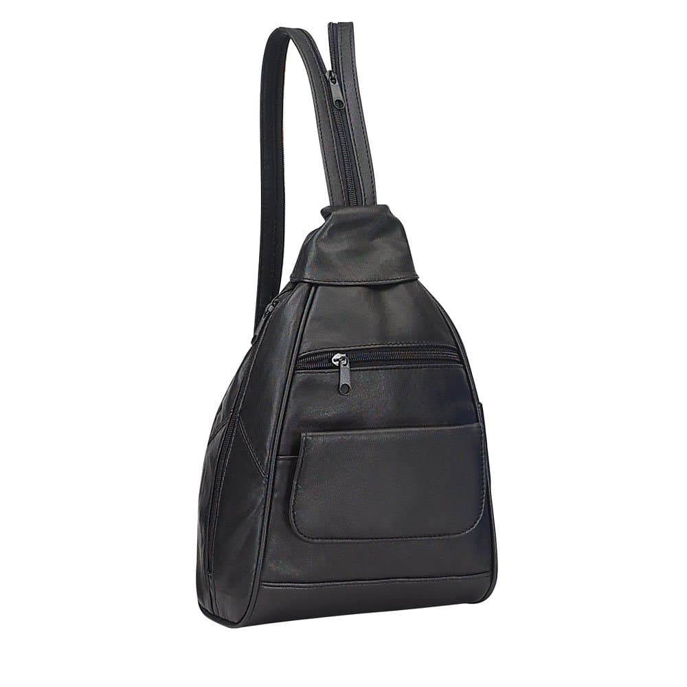 Leather Mini Travel Shopping Backpack- Black