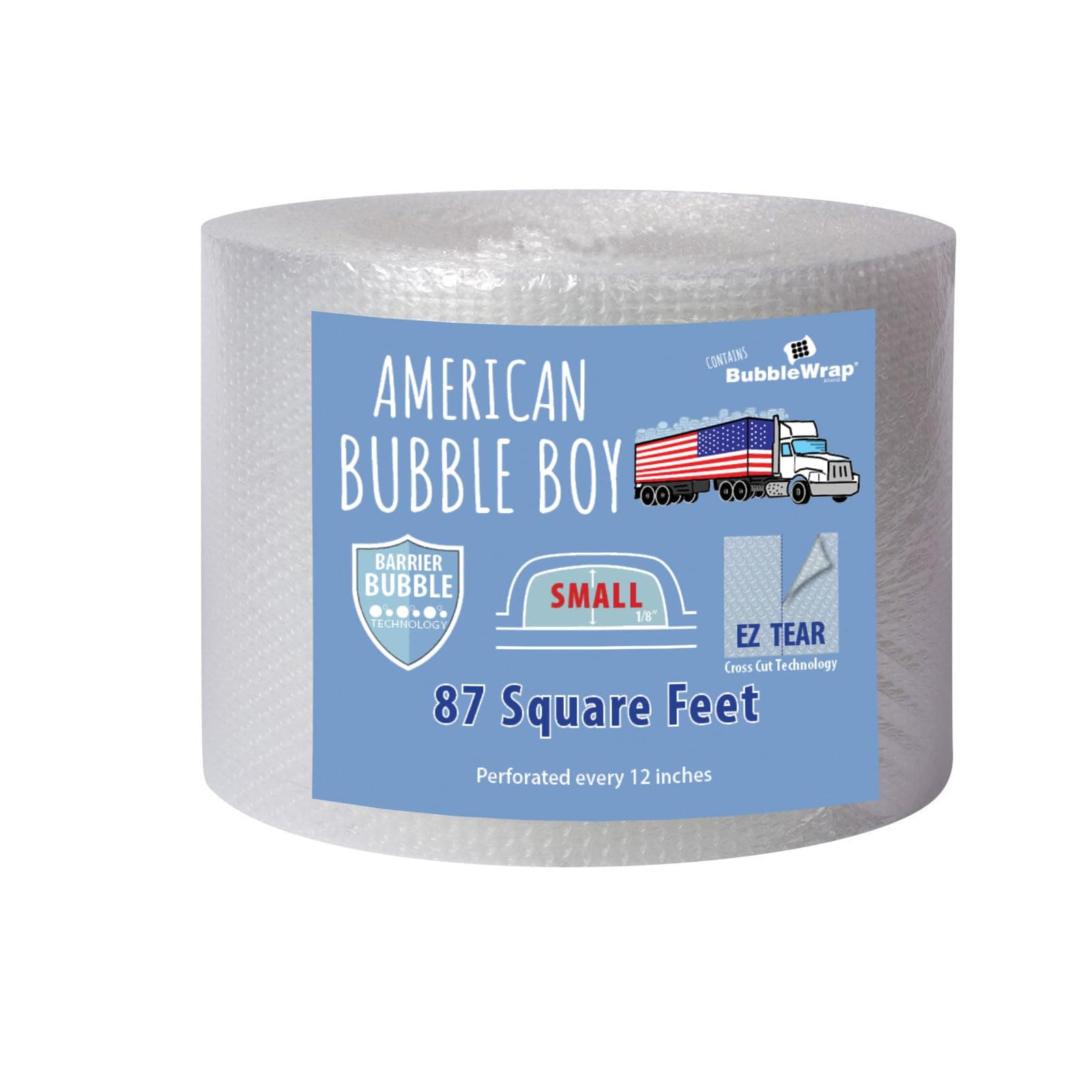 Small Coreless Bubble Pack - 12 inch x 87 ft. Bubble Wrap Shipping Packing Moving Supplies Perforated Every 12” for Packing and Moving - American Bubble Boy