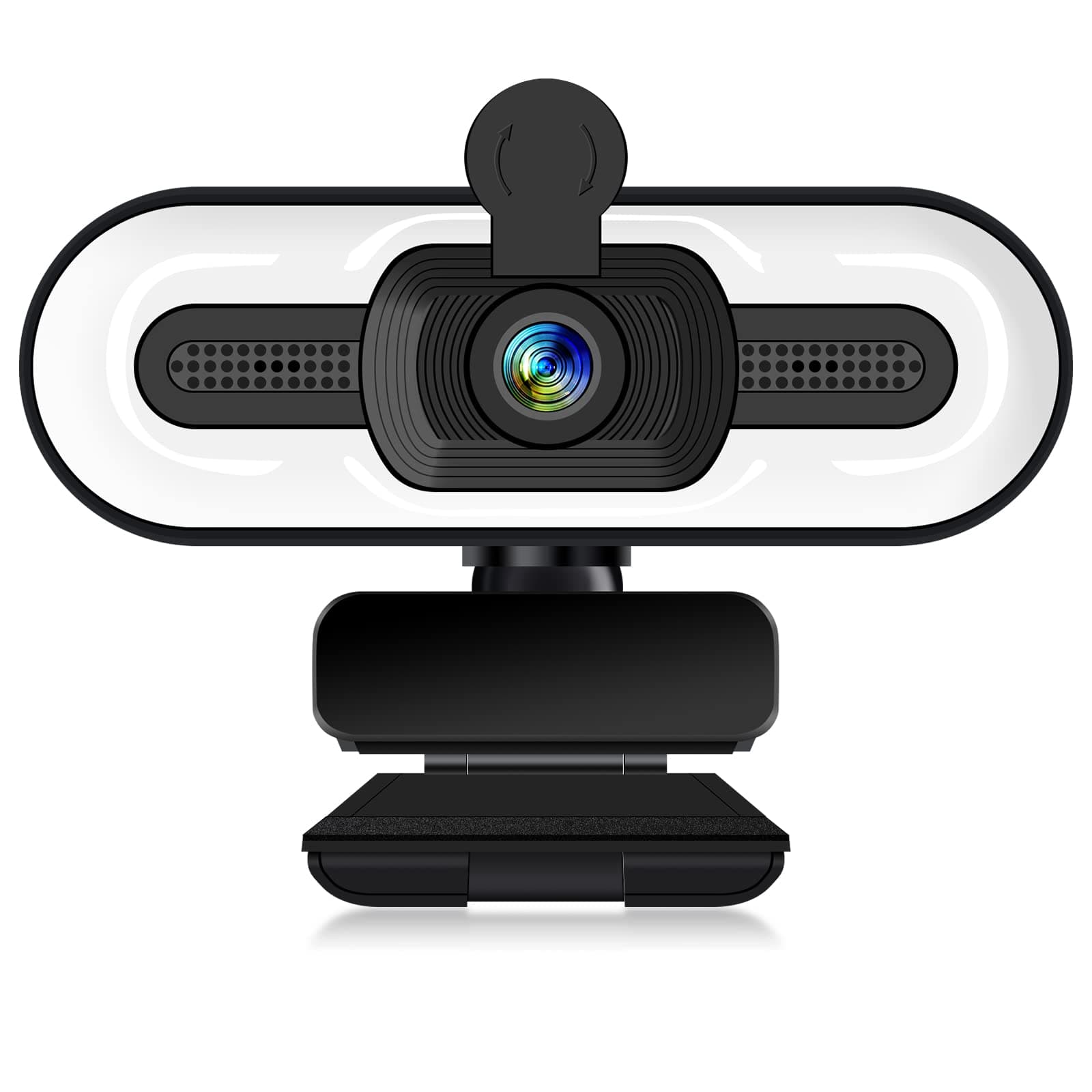 1080P Webcam with Microphone for Desktop, USB PC Laptop Computer Camera with Ring Light & Webcam Cover, 3 Light Colors, 110 Wide Angles View, Plug and Play
