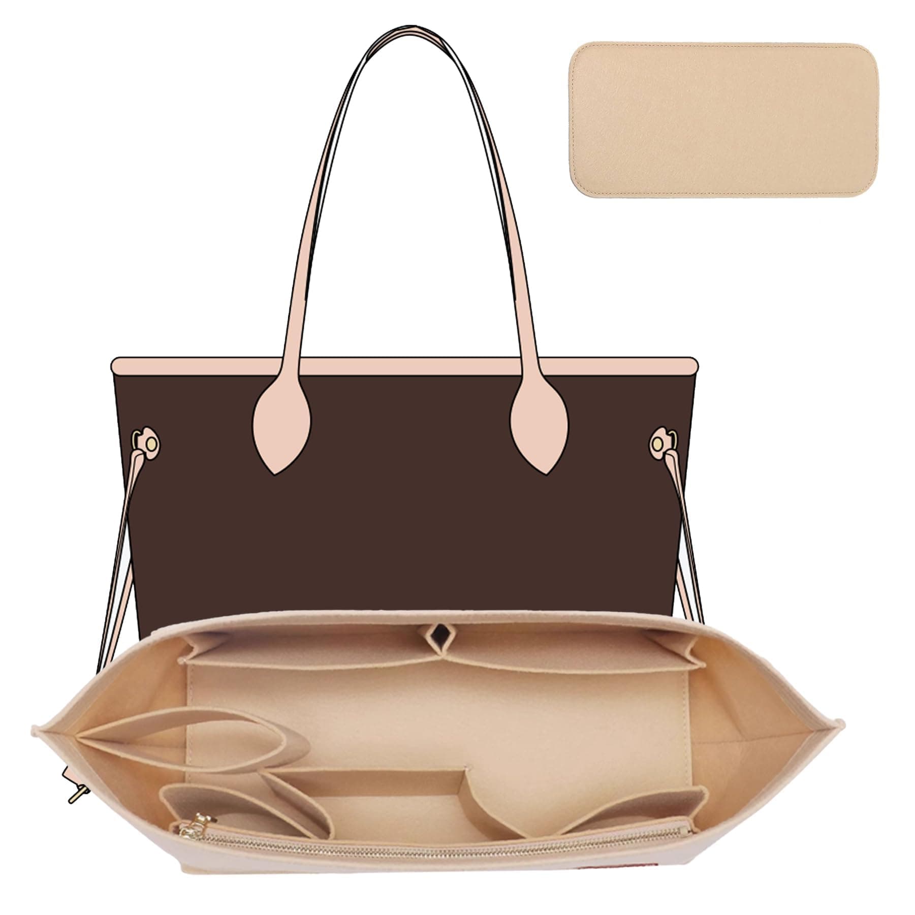OAikor Tote Bag Organizer Insert with Base Shaper,Felt Bag Organizer Insert Compatible with Le pliage Large,neverfull MM,C.oach City 33,G.oyard PM and More, Purse Divider for Bags,Beige/L