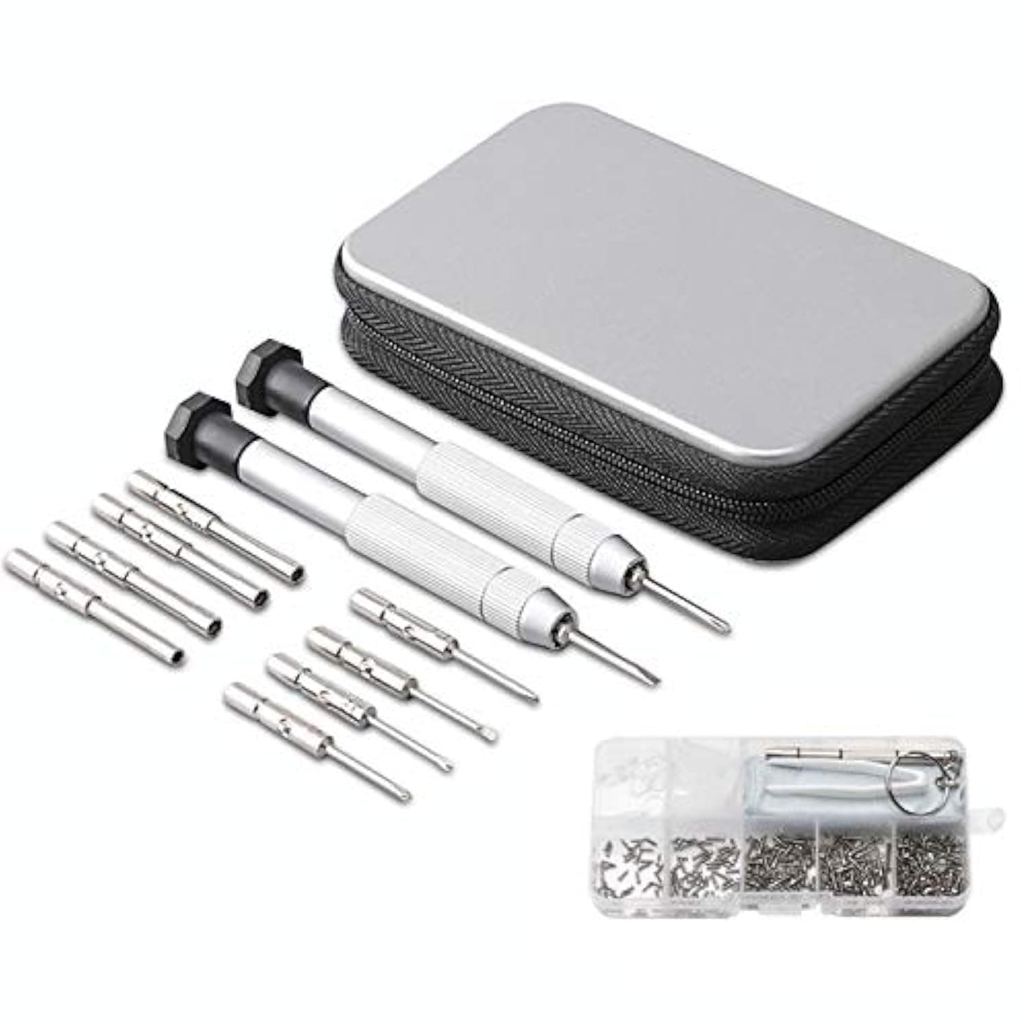 Precision Screwdriver Set, Eyeglass repair kit with 10-style screwdrivers/nose pads/4 in 1 portable screwdrivers/ear hook/tweezer for eyeglasses sunglass watch calculator (with 70-style screws)
