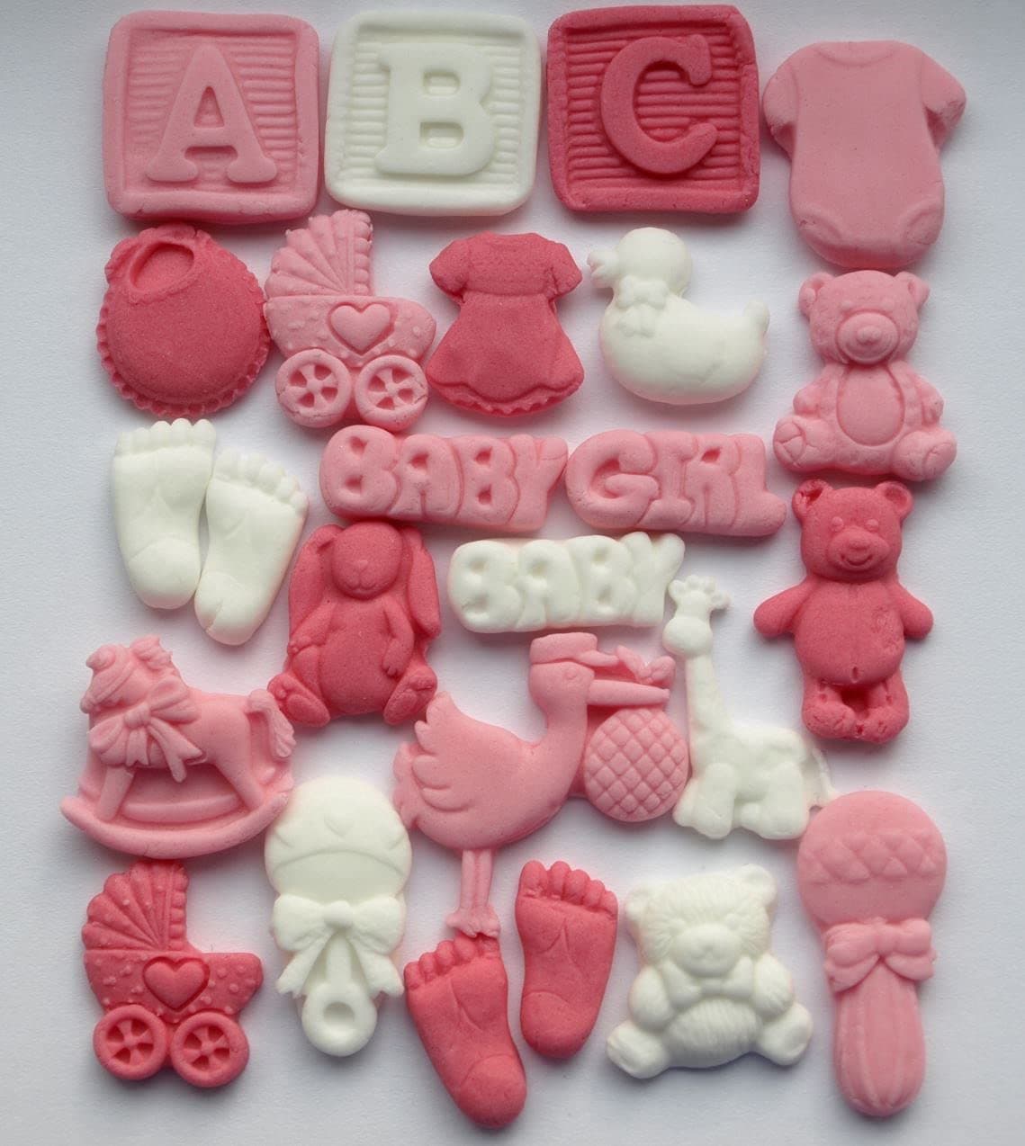 Baby Shower Favours - Edible Fondant Baby Girl Cupcake Toppers, Decorations, First Birthday Party, Christening, Gender Reveal Party