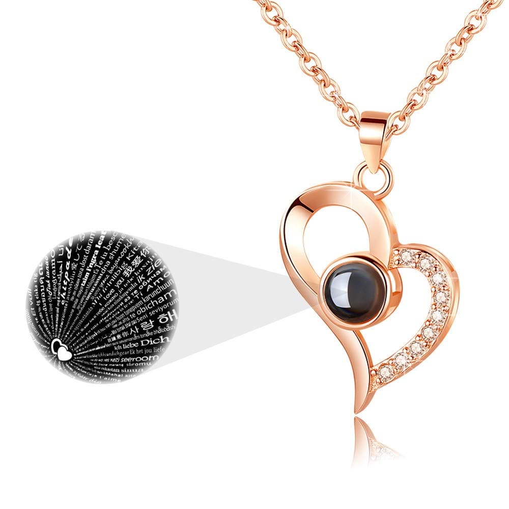 EleShow 925 Sterling Silver I Love You Necklace 100 Languages Necklaces for Women Anniversary Jewelry Gifts for Her Girlfriend Wife Mom Romantic (Rose Gold Plated)