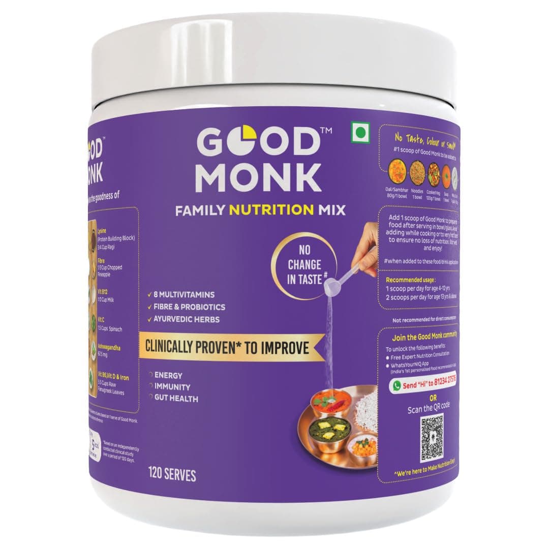 Clinically Proven Multivitamin Mix for Kids, Men & Women | For Energy, Immunity, Gut Health | With Probiotics, Fibre, Vit B12, C, D, Iron, Zinc | Add To Food - No Taste Change | 120 Serves