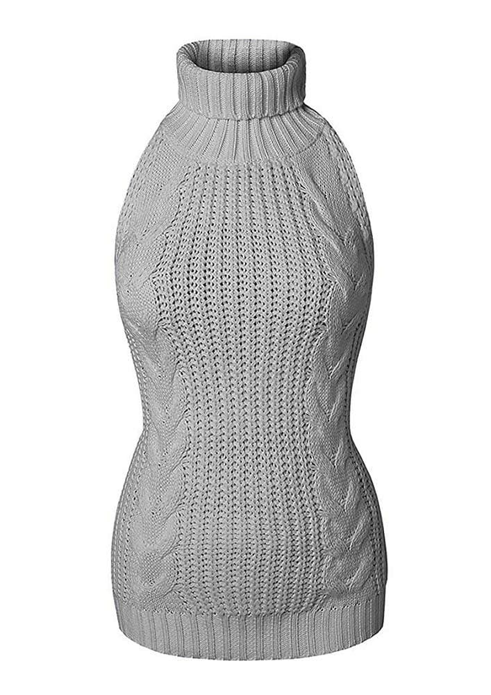 Sorrica Women's Sexy Turtle-Neck Crochet Backless Sweater Japanese Anime Cosplay Cable Knit Pullover Sweater Jumper