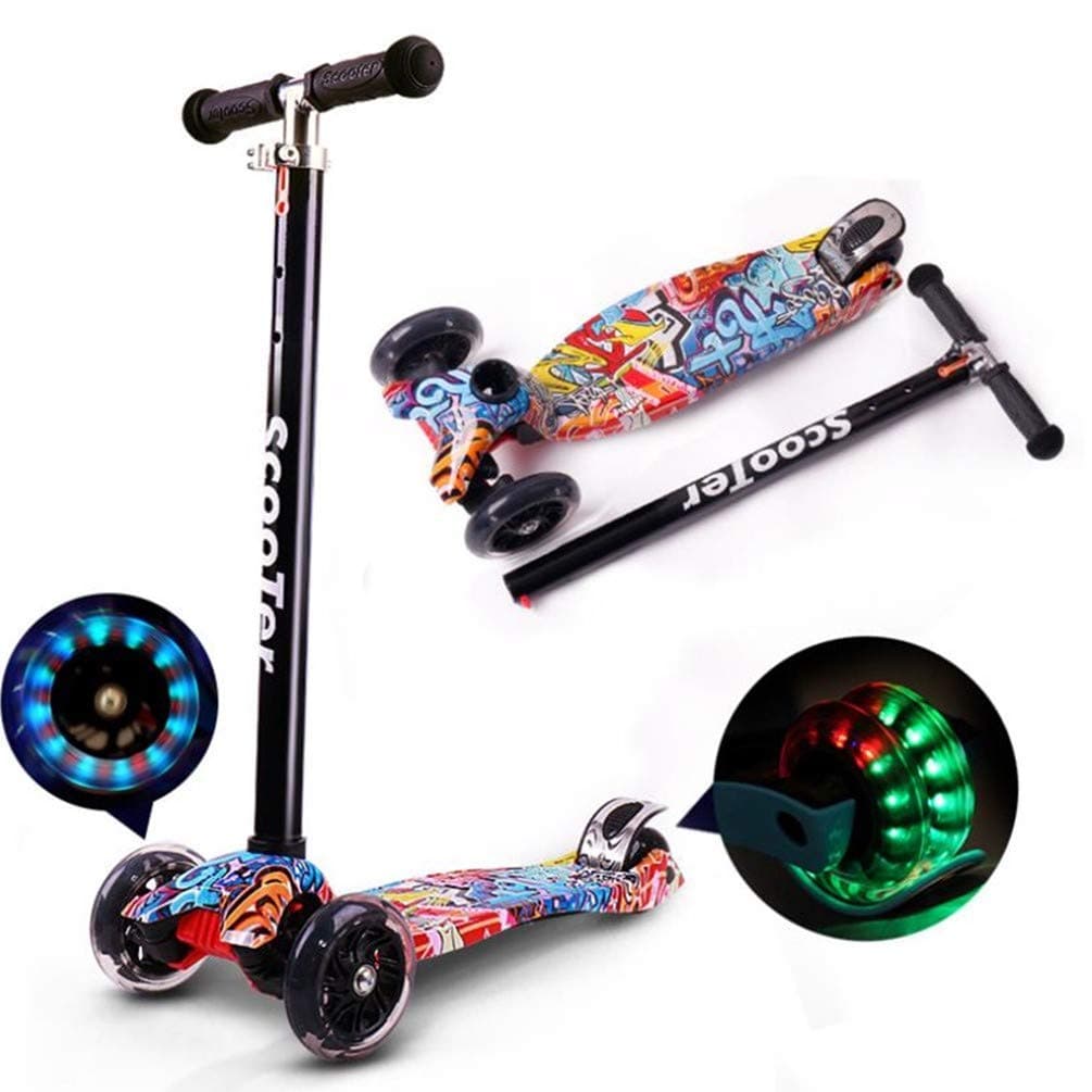 COOLBABY Kids Scooter 3 Wheel 4 Mini Adjustable Kick with LED Light Up Wheels(Style:TY)