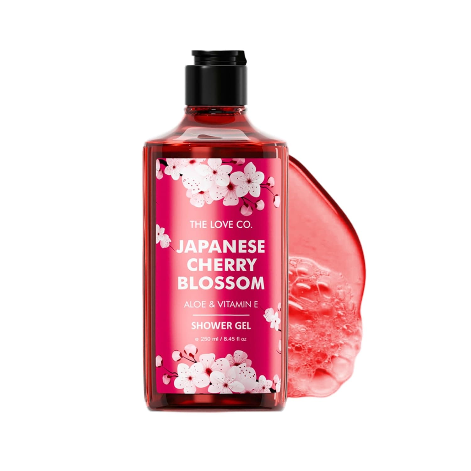 THE LOVE CO. Japanese Cherry Blossom Body Wash 250ml | Moisturizing Shower Gel for Women & Men | 100% Vegan Paraben Free | Aloe Vera & Vitamin E | Floral Scented Skin Care Body Cleanser