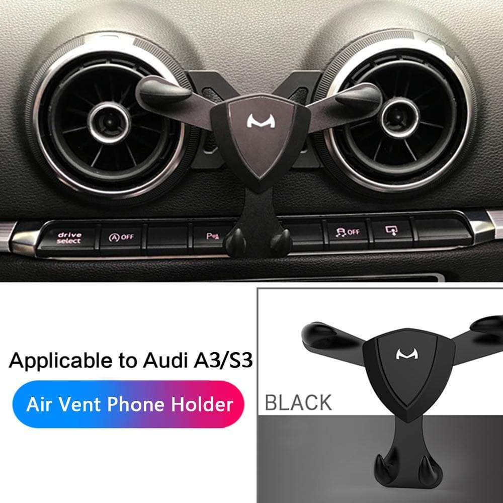 DREAMSOULE Air Vent Car Phone Holder, For Audi A3/S3 (2014-2019) Triangle Construction Car Air Outlet Mount 360-Degree Rotary Cell Phone Holder for iPhone Samsung LG HTC etc. (Black Color)