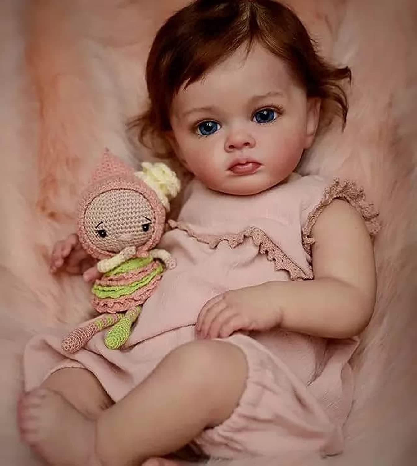Nano Classic 24 Inch 60cm Reborn Toddler Baby Girl Doll Soft Cuddly Cloth Body Lifelike 3D Skin Visible Veins Hand Rooted Hair- Pink