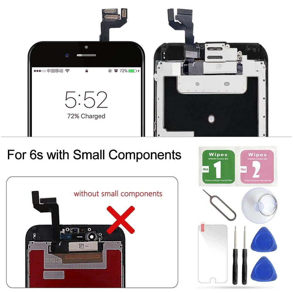 iPhone 6s Screen Replacement Kit Full Assembly 3D LCD Digitizer Repair Set for iPhone 6s (4.7 Inch) Front Panel with Sensor + Ear Speaker+ Front Camera + Repair Tools (For iPhone 6s Black)