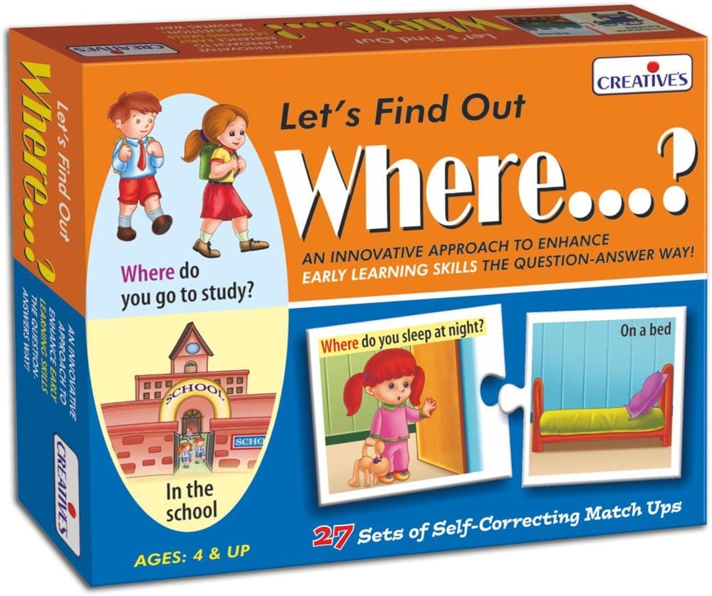 Creative's Wh Questions Let's Find Out - Where? 27 Self-Correcting Question & Answer Match-Up Puzzles Early Reading, Comprehension & Language Development Educational Toy for Kids Age 4+