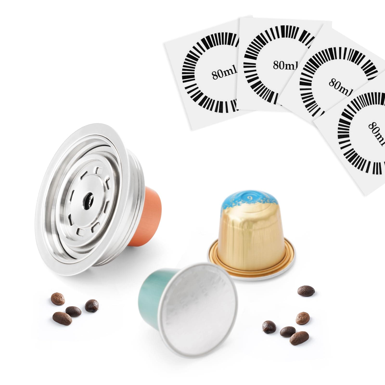 Reusable Coffee Pods Adapter Compatible with Delonghi-ENV135 VertuoLine GCA1, Stainless Steel Converter Holder for VertuoMachine, Brewing NEspresso-OriginalLine Coffeee (Brew 80ML)