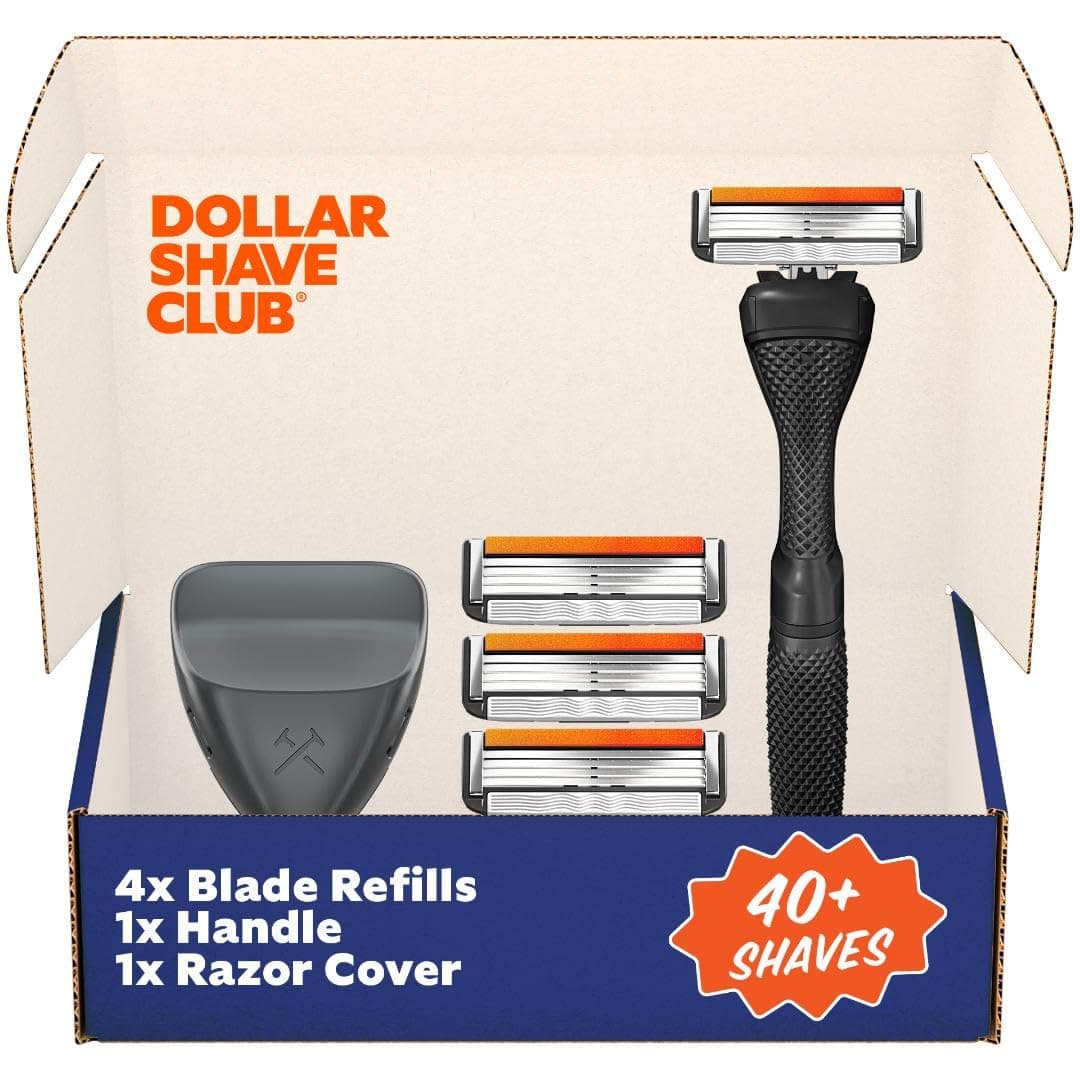 Dollar Shave Club 4-Blade Travel Shaving Kit, Diamond Grip Club Razor Handle, 4-Blade Club Razor Cartridges, and Razor Cover, Easy to Grip Handle, Shaving Starter Set, Razor Kit, Great for Travel