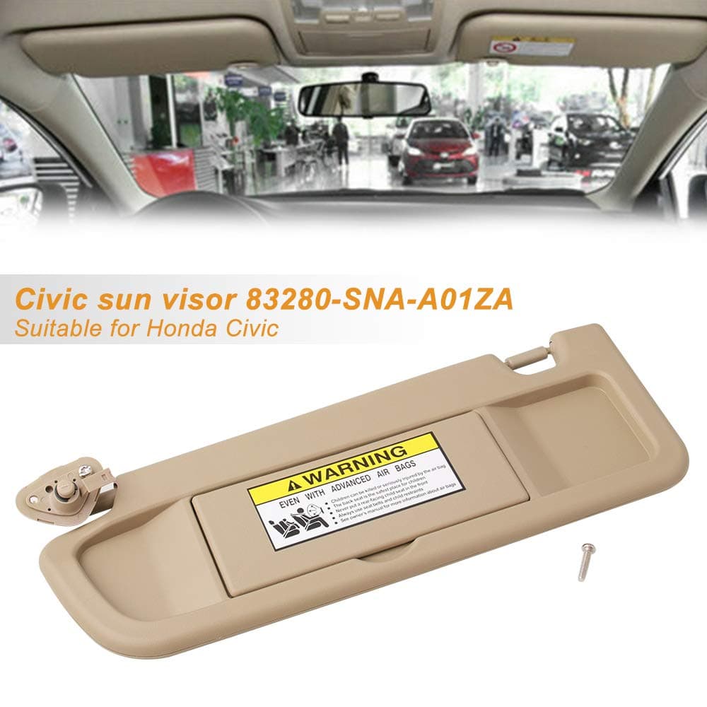 RYANSTAR RACING Left Driver Side Sun Visor with Mirror Replacement Compatible with Civic 2006 2007 2008 2009 2010 2011 EX LX Sedan SI Coupe Replace 83280-SNA-A01ZA Beige