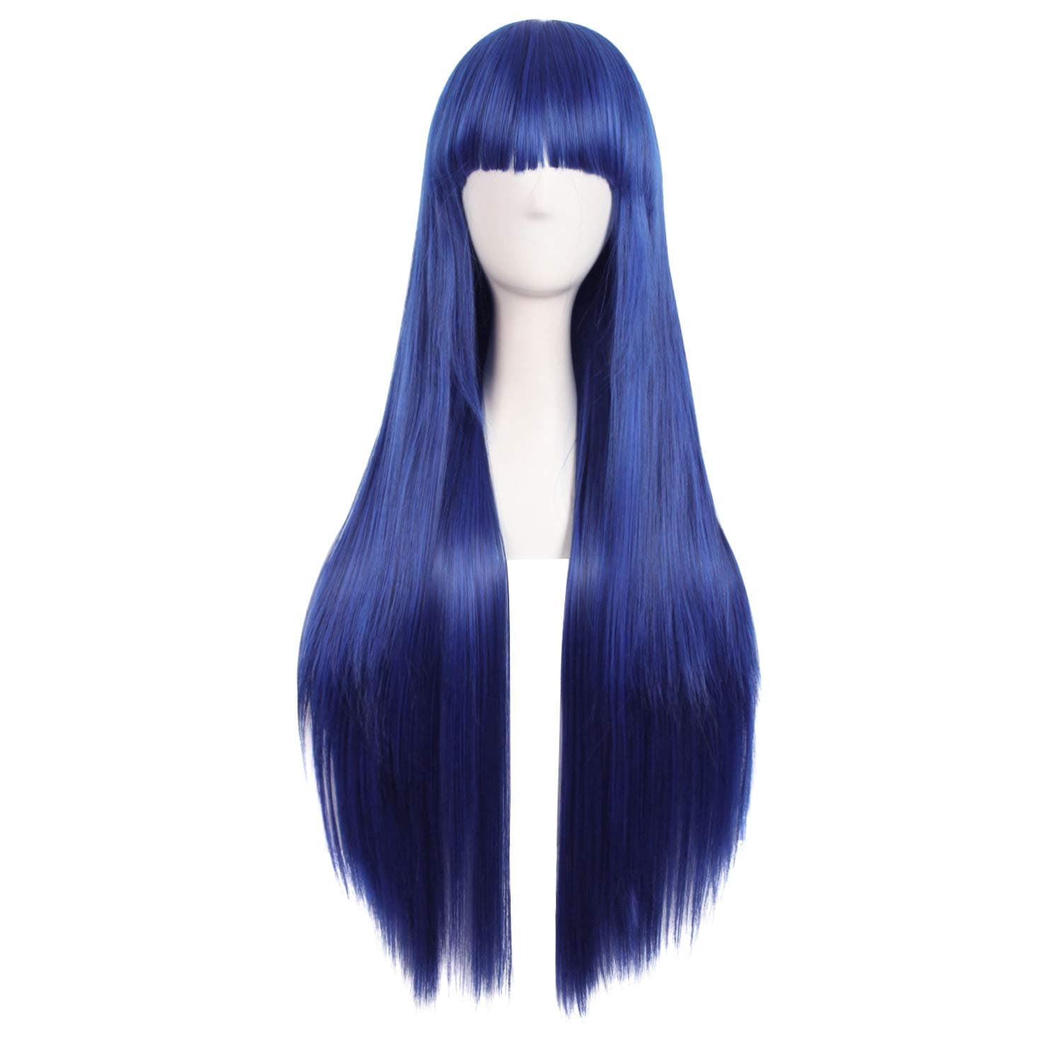 32 Inch 80 cm Long Straight Flat Bangs Wig (Dark Blue/Black)