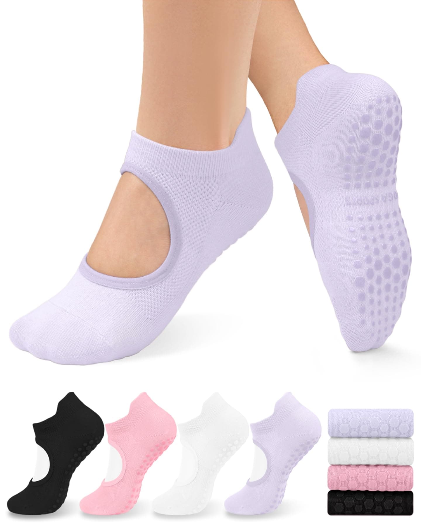 yeuG Grip Pilates Socks for Women Yoga Socks with Grips Open Top Non Slip Grippy Socks for Barre, Ballet, Barefoot Workout
