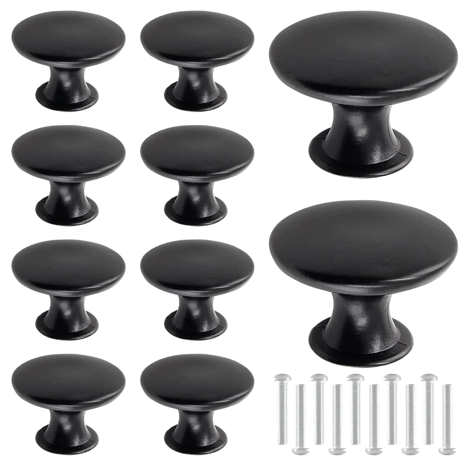 Zorfeter 10 Pcs Flat Black Cabinet Knobs Round Modern Black Drawer Knobs Hardware Pulls Handles for Kitchen Cupboard Dresser, 30mm Diameter