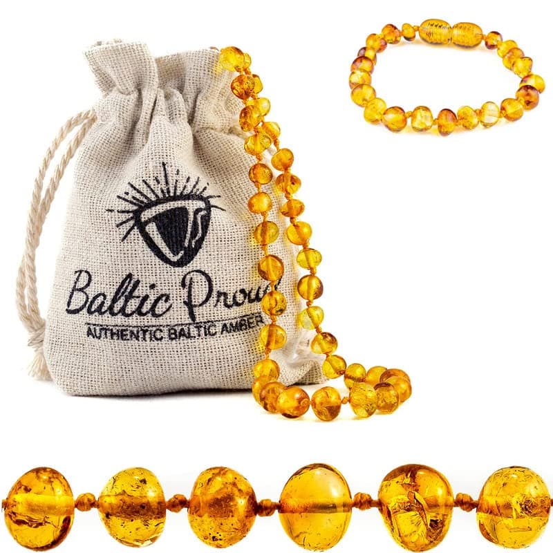 Baltic ProudAmber Necklace and Bracelet Gift Set (Unisex Honey 12.5 Inches/5.5 Inches) - Certified Premium Quality Raw Baltic Sea Amber, 2 Piece Set, Amber, Amber