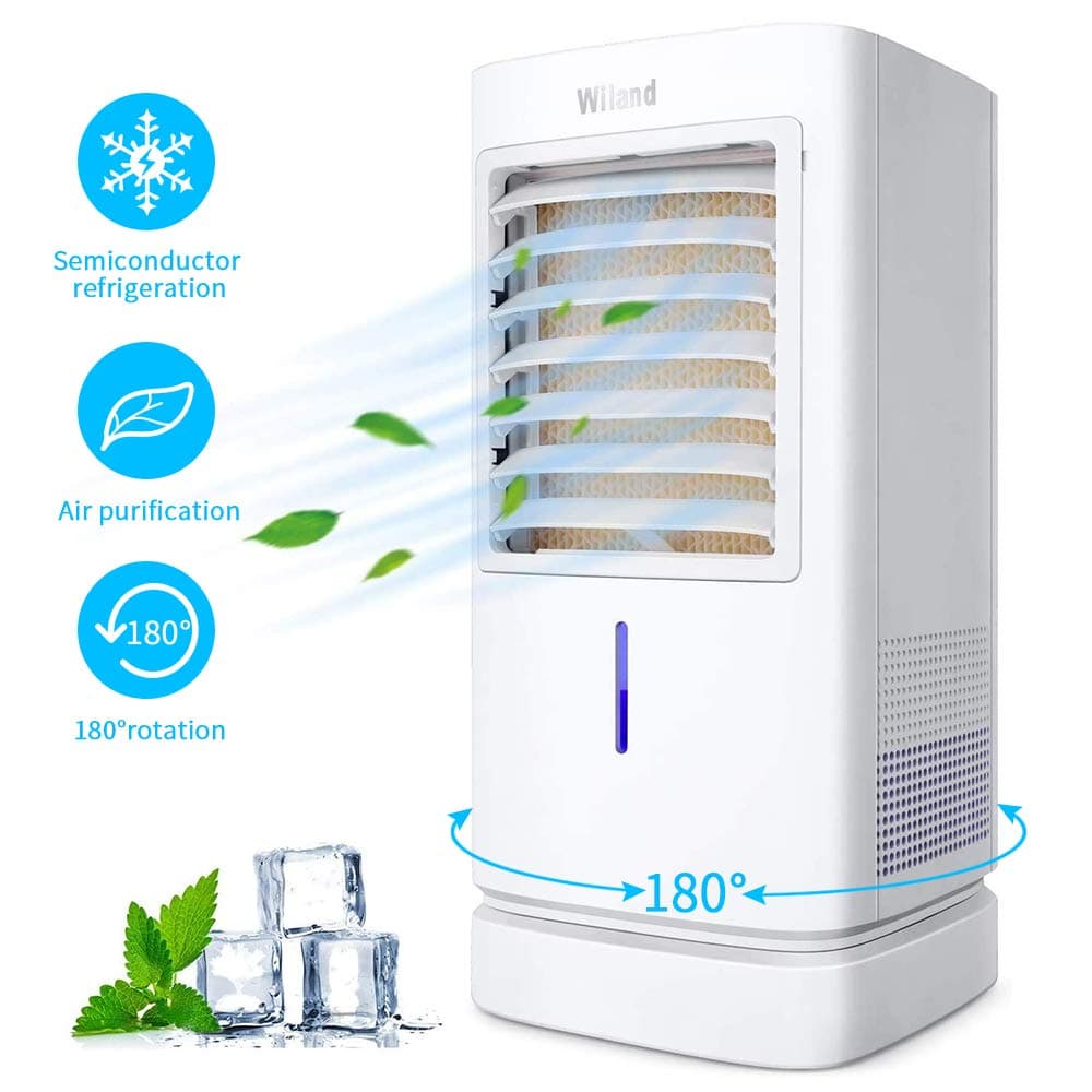 Personal Air Cooler, Portable Mini Air Conditioner, 3 in 1 Evaporative Coolers, Humidifier, Purifier with USB, 7 Colors LED Night, 3 Speeds Desktop Cooling Fan for Office, Home, Dorm, Travel