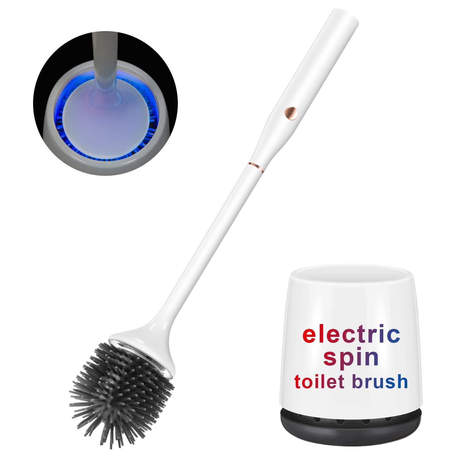 Electric Toilet Brush,Silicone Toilet Brush,Toilet Bowl Brush and Holder Set with Ventilated Holder,Toilet Brush, Floor Standing, Wall Mounted Without Drilling,Rechargeable